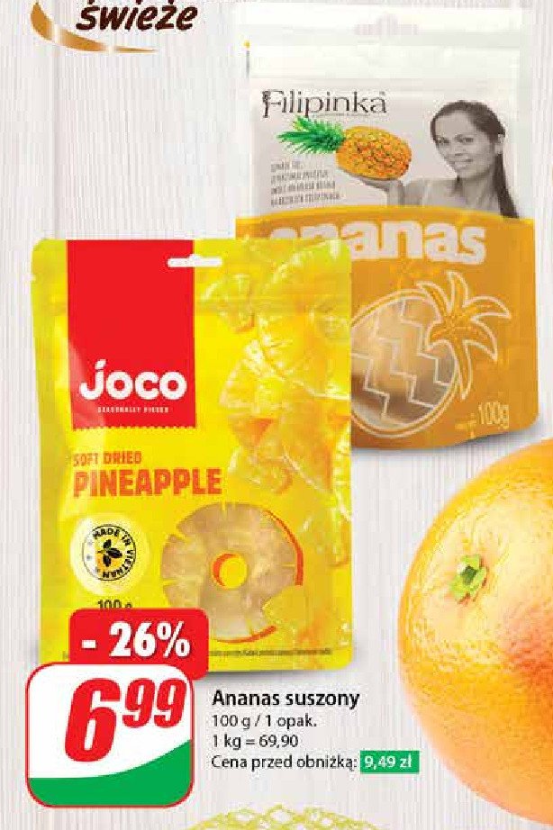 Ananas suszony Joco promocja w Dino