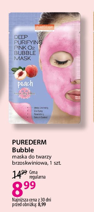 Maska deep purifying pink o2 bubble peach Purederm promocja