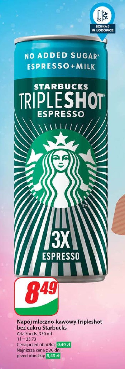 Napój trople shot espresso Starbucks promocja w Dino