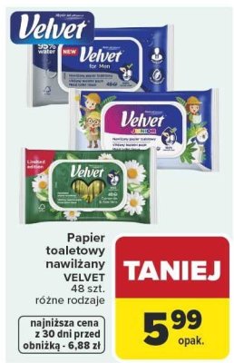 Papier toaletowy nawilżany 48 szt. różne rodzaje Velvet promocja w Carrefour