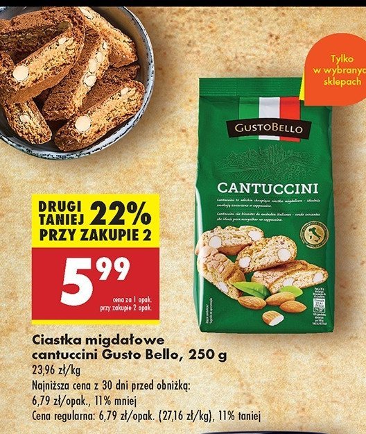 Ciastka cantuccini z migdałami Gustobello promocja