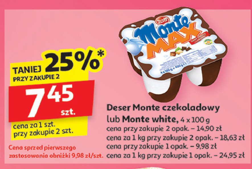 Deser mleczno-czekoladowy z orzechami Zott monte max promocja