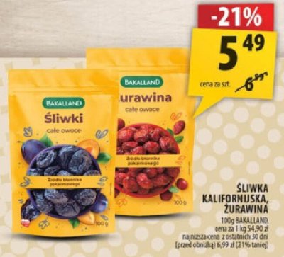 Śliwka kalifornijska, żurawina Bakalland promocja w Arhelan