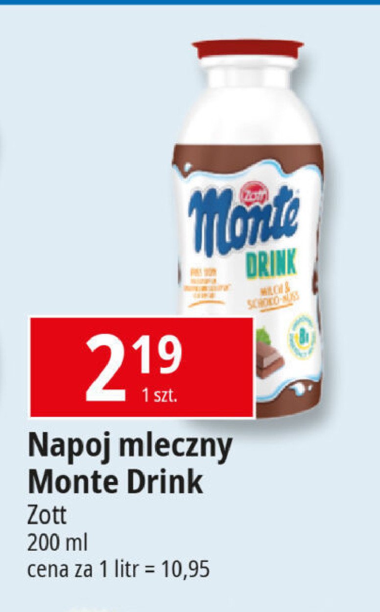 Napój mleczno-czekoladowy Zott monte drink promocja