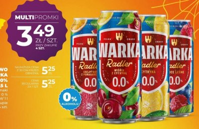 Piwo Warka Radler 0,0% 0,5l promocja w Duży Ben