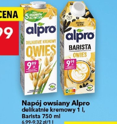 Napój owsiany Alpro delikatnie kremowy 1 l, Barista 750 ml promocja w LEWIATAN
