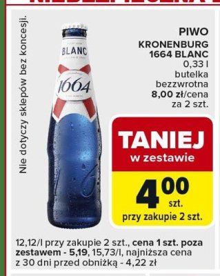 Piwo KRONENBURG 1664 BLANC 0,33 l butelka zwrotna promocja w Carrefour Express