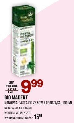 Pasta do zębów BIO MADENT konopna pasta do zębów łagodząca promocja w Drogerie Natura