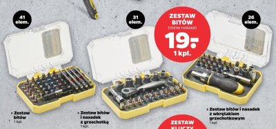 Zestaw bitów i nasadek z wkrętakiem grzechotkowym różne rodzaje 26 elem. promocja w Netto