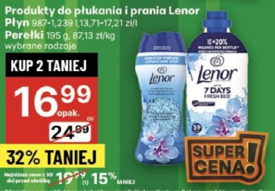 Produkty do płukania i prania Lenor Płyn 887-1,239l 13,71-17,21zł/l Perełki 195g, 87,13zł/kg wybrane rodzaje promocja w Delikatesy Centrum