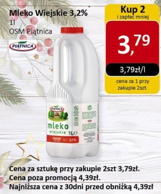 Mleko Wiejskie 3,2% 1l OSM Piątnica promocja w Market Point