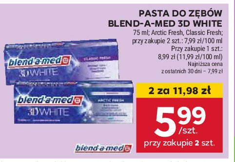 Pasta do zębów arctic fresh Blend-a-med 3d white fresh promocja w Stokrotka