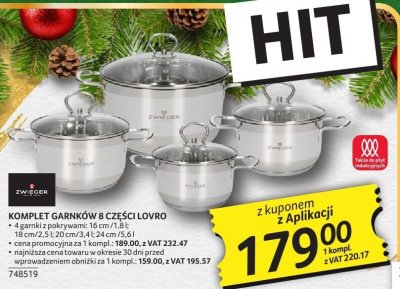 Komplet garnków Zwinger 8 części Lovro promocja w Selgros