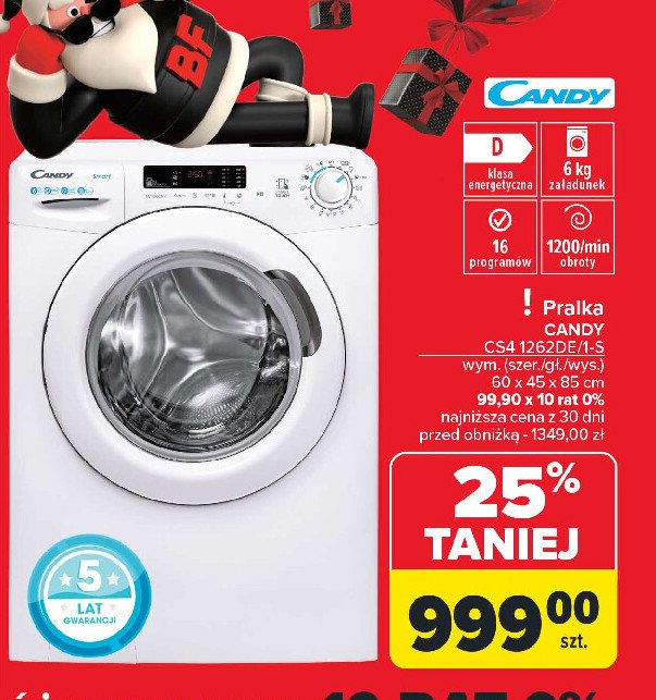 Pralka cs41262de/1-s Candy promocja w Carrefour Market