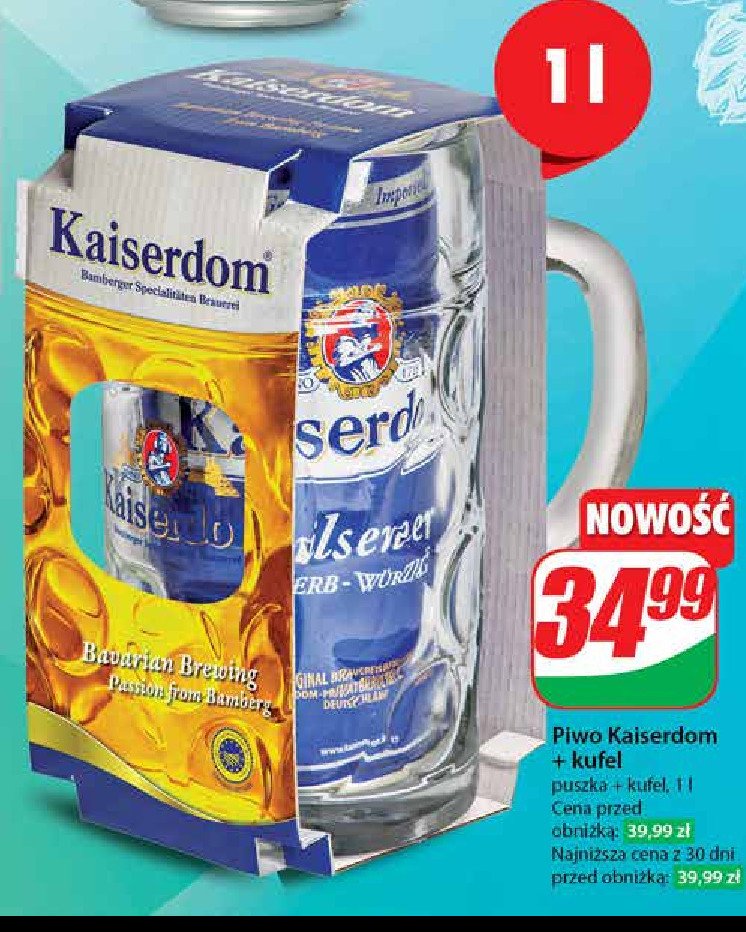 Piwo + kufel KAISERDOM HEFE-WEISSBIER promocja w Dino