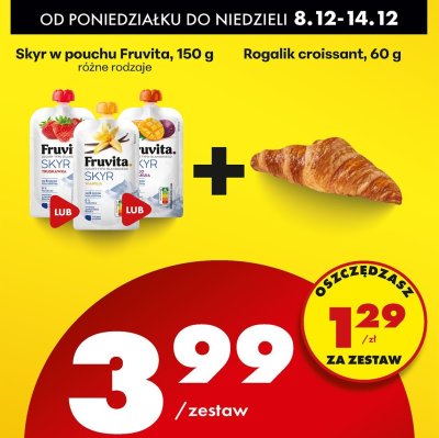Zestaw: Skyr w pouchu Fruvita + Rogalik croissant promocja w Biedronka