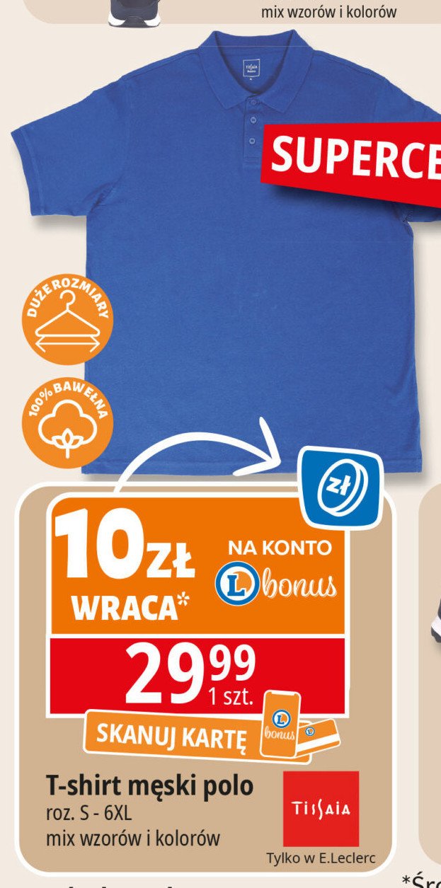 T-shirt męski polo s-6xl Tissaia promocja w Leclerc