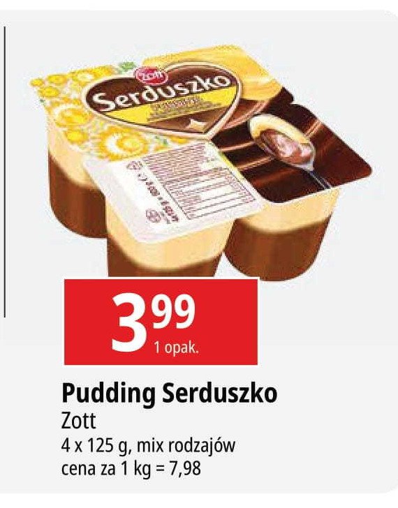 Pudding czekoladowy z sosem waniliowym Zott serduszko promocja w Leclerc