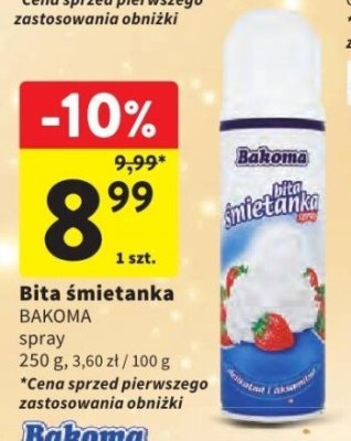 Bita śmietanka BAKOMA spray promocja w Intermarche