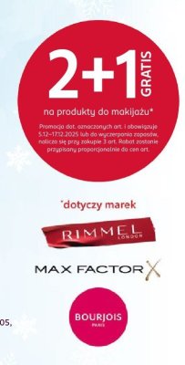Produkty do makijażu Rimmel, Max Factor, Bourjois 2+1 GARTIS promocja w Rossmann