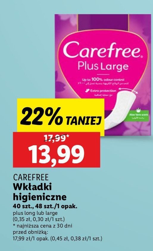 Wkładki higieniczne large Carefree plus promocja