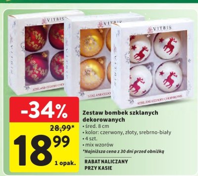 Zestaw bombek szklanych dekorowanych promocja w Intermarche