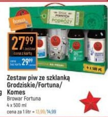 Piwo czarne 500 ml + czarne whisky wood 500 ml + rabarbar 500 ml + pigwa 500 ml + szklanka Fortuna zestaw piw Browar fortuna promocja