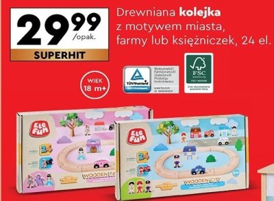 Drewniana kolejka z motywem farmy 24 elementy promocja w Biedronka