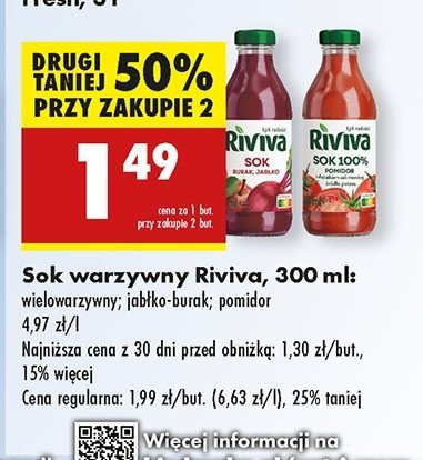 Sok 100% pomidorowy z solą morską Riviva promocja