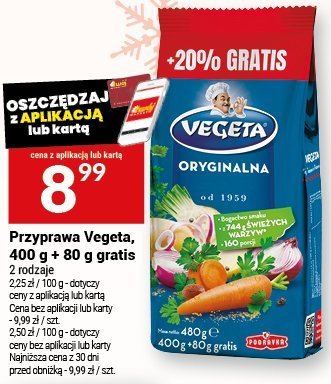 Przyprawa Vegeta, 400 g + 80 g gratis promocja w Twój Market