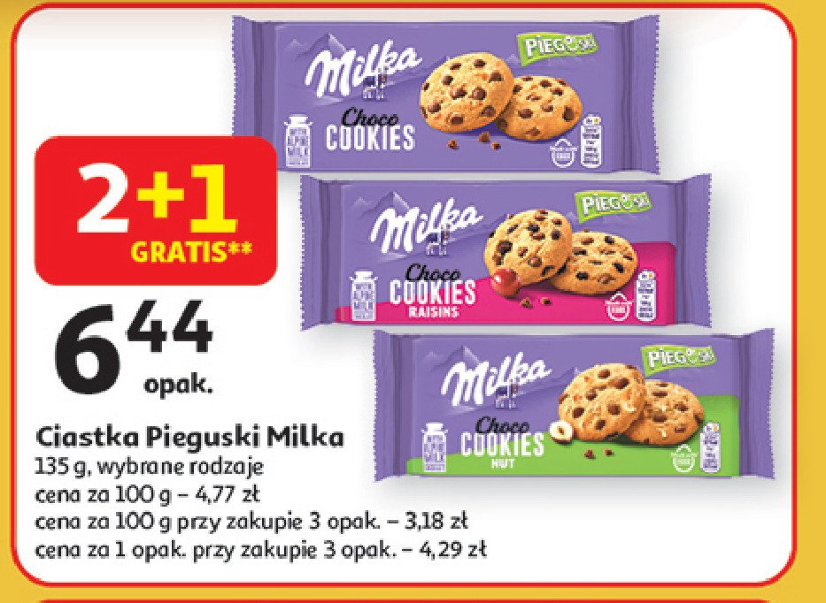 Ciastka z czekoladą i rodzynkami Milka pieguski promocja