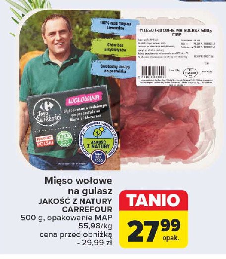 Mięso wołowe na gulasz Jakość z natury carrefour promocja w Carrefour