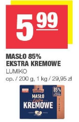 Masło 85% ekstra kremowe Lumiko promocja w SPAR