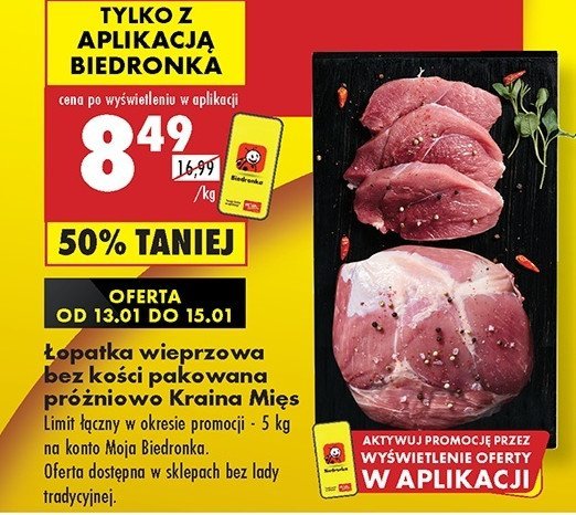 Łopatka wieprzowa bez kości Kraina mięs promocja w Biedronka