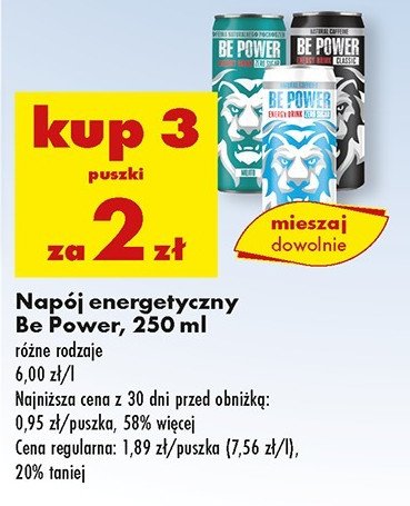 Napój energetyczny sugar free Be power promocja w Biedronka