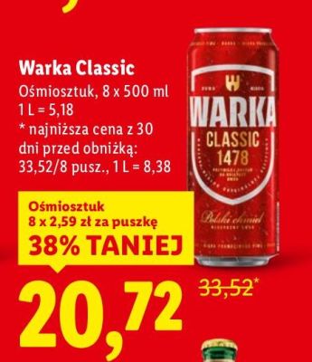 Piwo Warka Classic Ośmiosztuk 8 x 500 ml promocja w Lidl