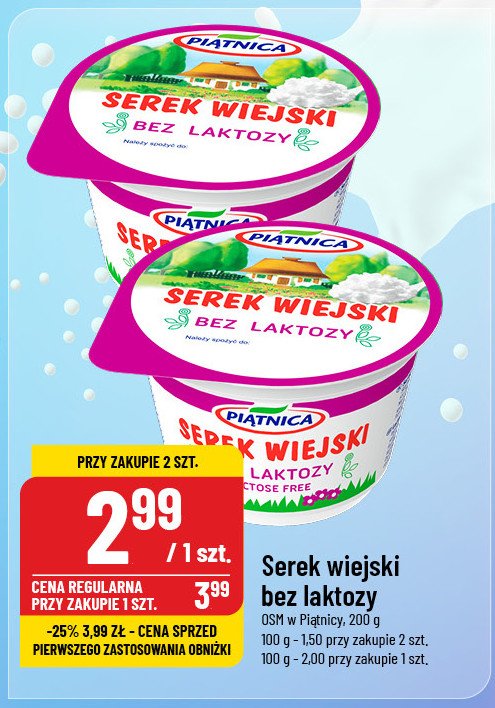 Serek wiejski bez laktozy Piątnica serek wiejski promocja w POLOmarket