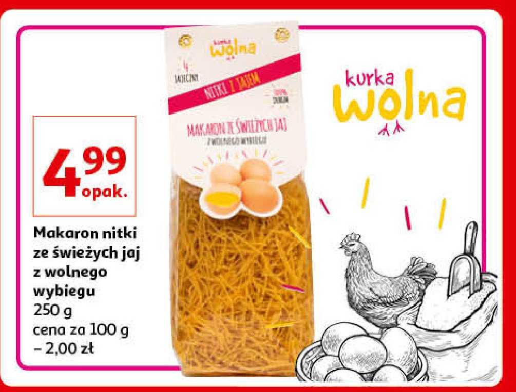Makaron z jaj z wolnego wybiegu nitki Kurka wolna Polskie fermy promocja