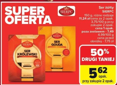 Ser żółty Sierpc Królewski plastry 150g promocja w Carrefour Market