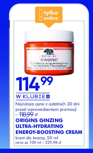 Krem łagodzący ORIGINS GINZING ULTRA-HYDRATING ENERGY-BOOSTING promocja