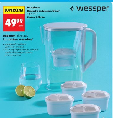 Dzbanek filtrujący Wessper 2,7 l z zestawem 4 filtrów promocja w Biedronka