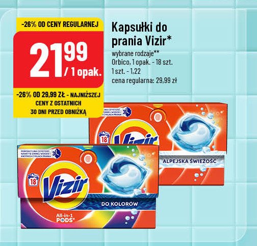 Kapsułki do prania alpejska świeżość Vizir all in one pods promocja