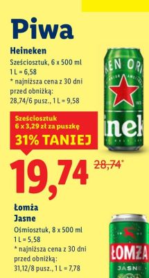 Piwo Heineken Sześciosztuk 6 x 500 ml promocja w Lidl