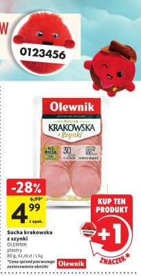 Szynka krakowska z szynki OLEWNIK plastry promocja w Intermarche