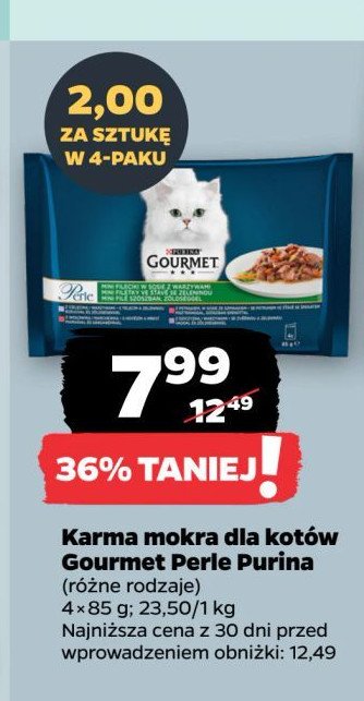 Karma dla kota mini fileciki w sosie cielęcina z warzywami + dziczyzna + wołowina + pstrąg Purina gourmet perle promocja