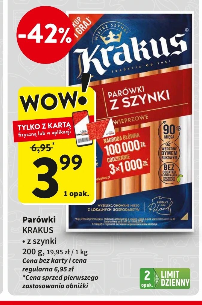 Parówki z szynki Krakus promocja w Intermarche