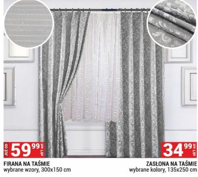 Zasłona na taśmie, wybrane kolory, 135x250 cm promocja w Merkury Market