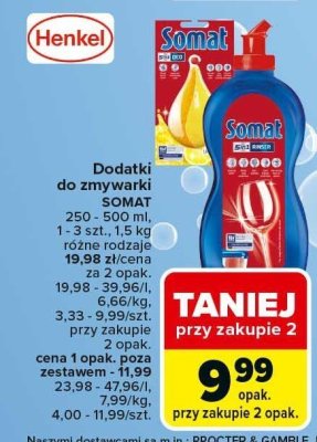 Dodatki do zmywarki, różne rodzaje Somat promocja w Carrefour Market