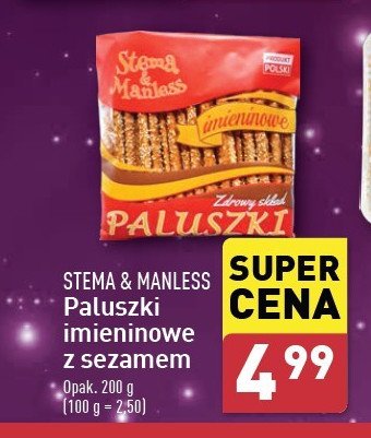 Paluszki imieninowe z sezamem Stema & manless promocja w Aldi