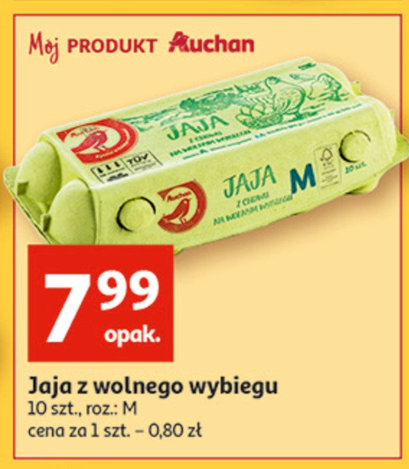Jaja z wolnego wybiegu kl. m Auchan różnorodne (logo czerwone) promocja